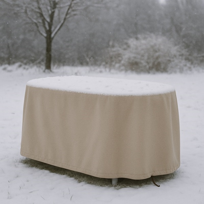 Table ovale avec housse de protection